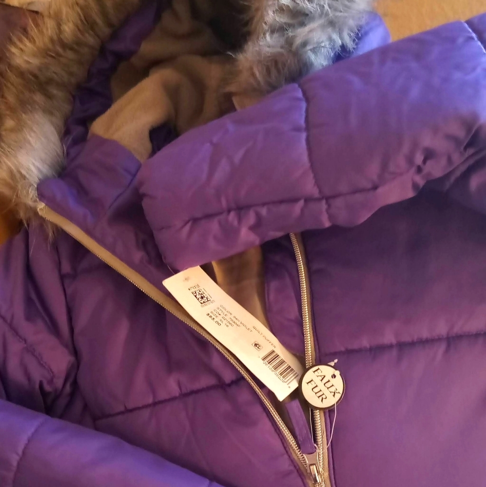 R1881 kids size 16/XL  purple faux fur puffy jacke